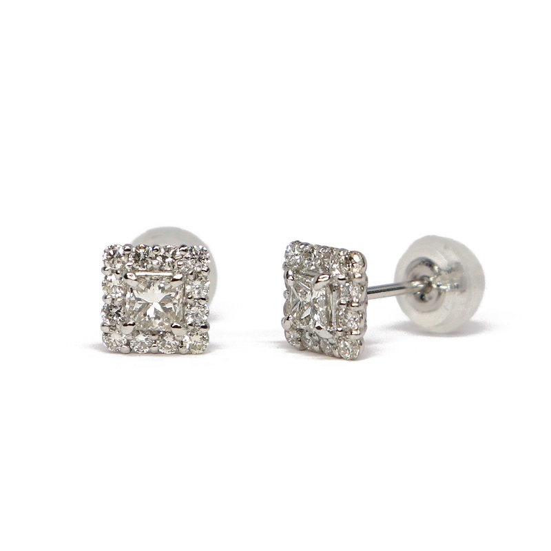 〈 甲府ジュエリー 〉Pt900　プリンセスカットダイヤ取巻スタッドピアス　GR-0982