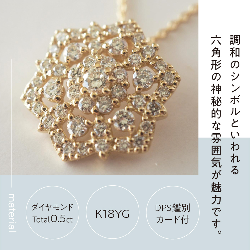 〈 甲府ジュエリー 〉[MADE IN KOFU]K18 六角形レースモチーフダイヤネックレス TI-830