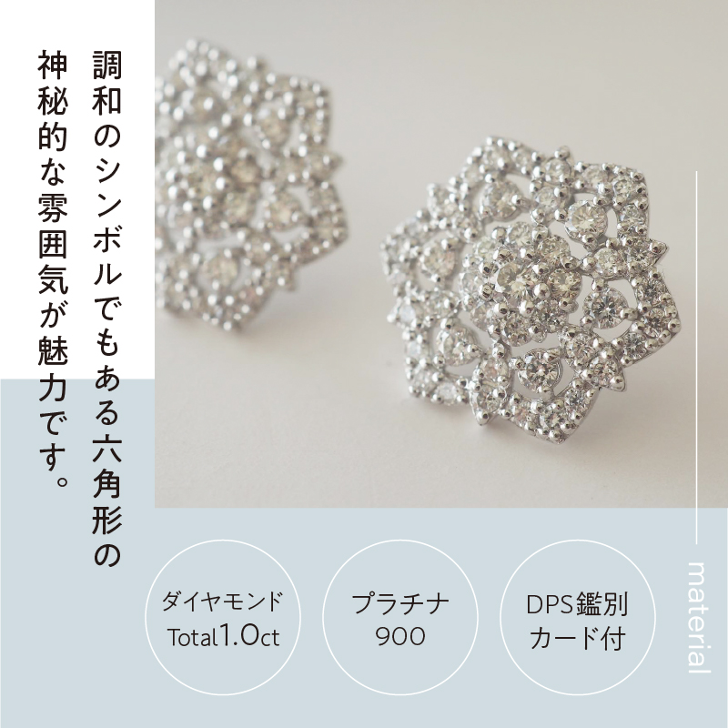 〈 甲府ジュエリー 〉[MADE IN KOFU]PT900 六角形レースモチーフダイヤピアス TI-825