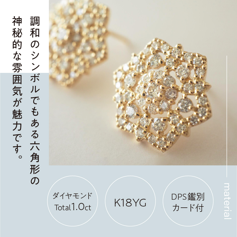 〈 甲府ジュエリー 〉[MADE IN KOFU]K18 六角形レースモチーフダイヤピアス TI-826