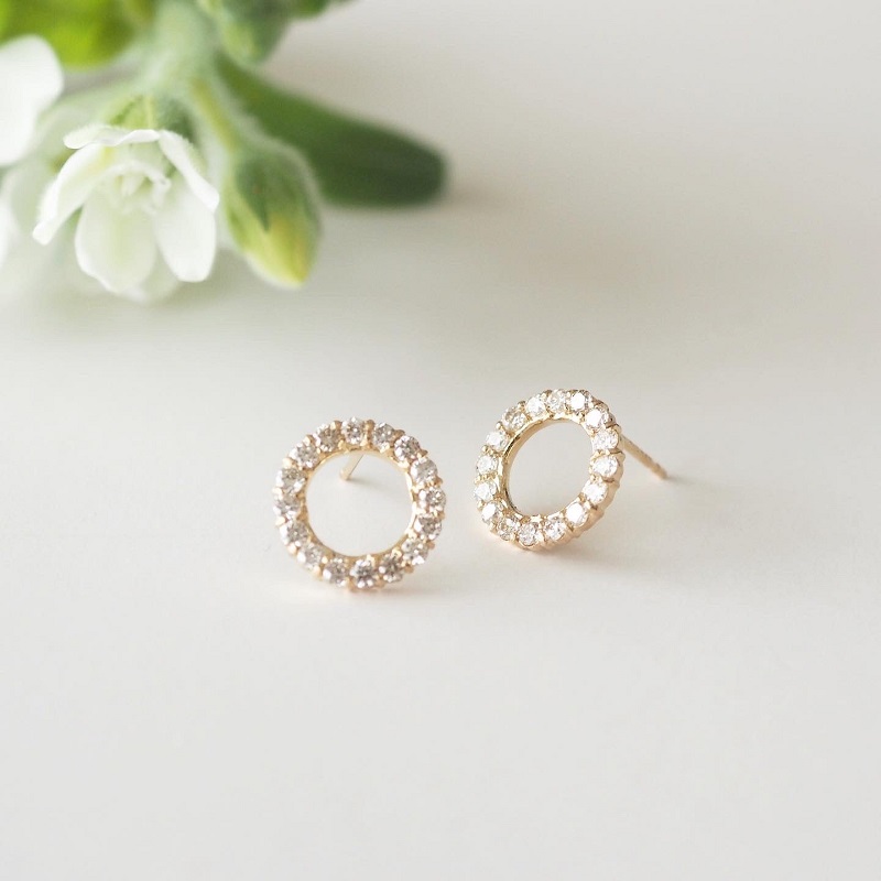 〈 甲府ジュエリー 〉[MADE IN KOFU]K18 サークルモチーフダイヤピアス TI-467