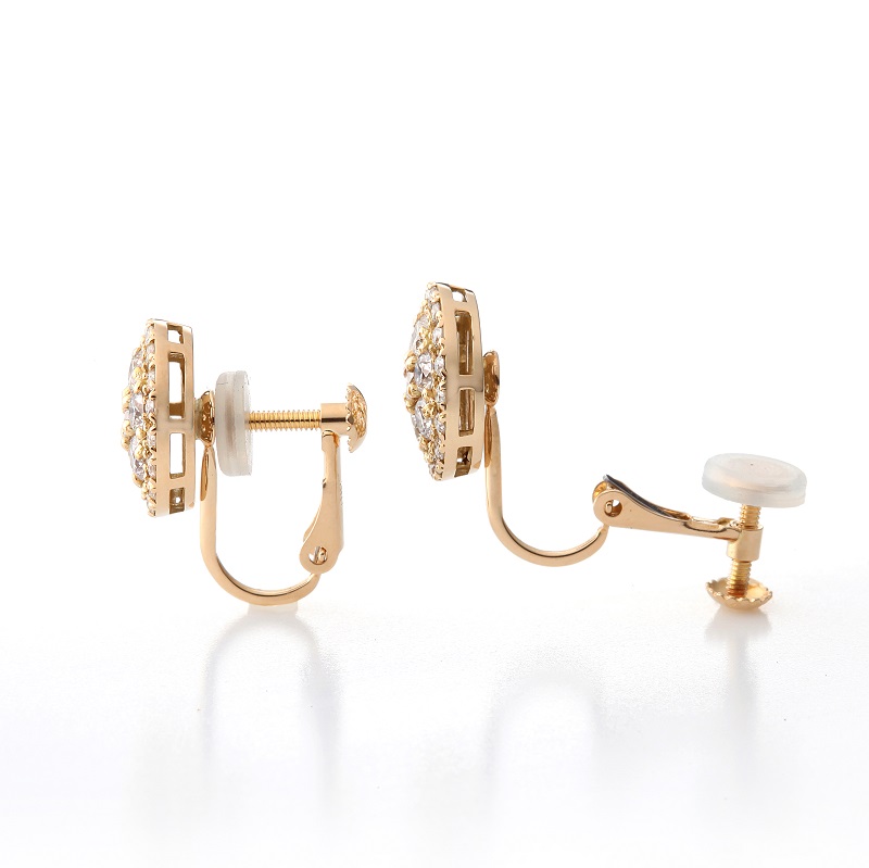 〈 甲府ジュエリー 〉[MADE IN KOFU]K18YG ダイヤパヴェラウンドイヤリング TI-1077