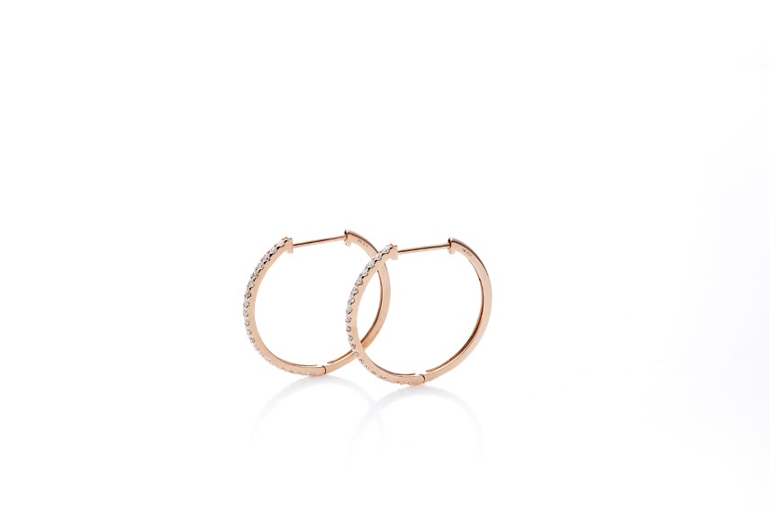 〈 甲府ジュエリー 〉[MADE IN KOFU] K18PG ハーフエタニティダイヤフープピアス Lサイズ 0.5ct TI-1017