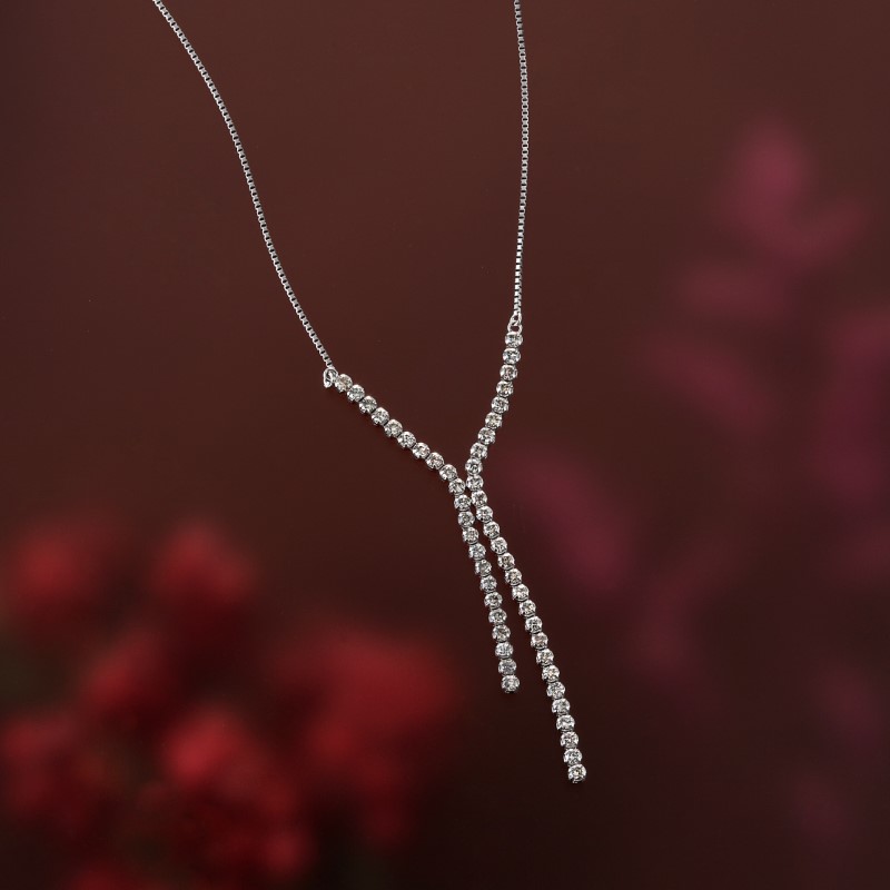 〈 甲府ジュエリー 〉[MADE IN KOFU] PT900/PT850 シルキータッチテニスチェーン［Yライン］ネックレス Sサイズ 1.0ct TI-1179