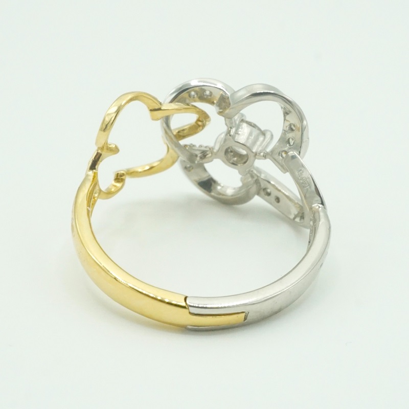 〈 甲府ジュエリー 〉K18YG&Pt900コンビ　サイズアジャストリング　天然ダイヤモンド　クローバー型　R17280C