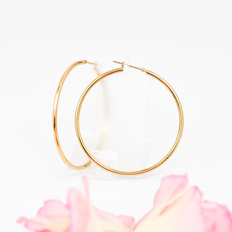 ＜ 甲府ジュエリー ＞K18 イエローゴールド シンプル フープ ピアス 大人 おしゃれ 幅2mm 直径50mm BPE-K2050