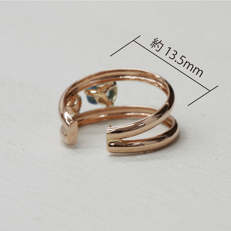 ＜ 甲府ジュエリー ＞K18PG/YG ブルートパーズ/ダイヤモンド 手作り イヤーカフ ジュエリー 03188