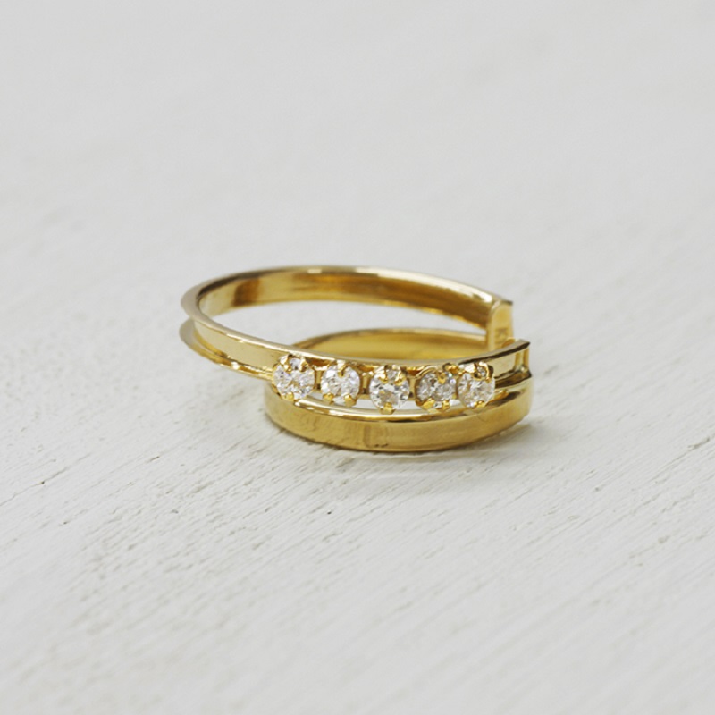 ＜ 甲府ジュエリー ＞k18YG ダイヤモンド 手作り イヤーカフ ジュエリー 2連サークル 03191