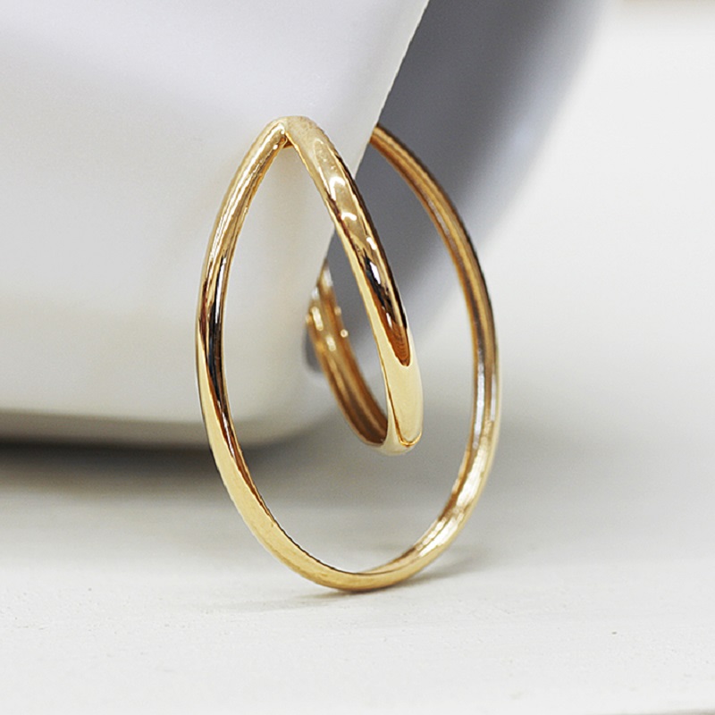 ＜ 甲府ジュエリー ＞k18YG 地金 手作り 大ぶりイヤーカフ ジュエリー 2連サークル 03192