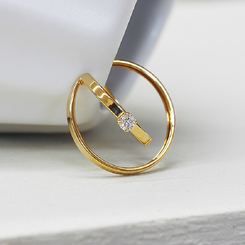 ＜ 甲府ジュエリー ＞k18YG ダイヤモンド 手作り イヤーカフ ジュエリー 2連サークル 03186