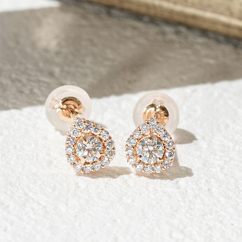 〈 甲府ジュエリー 〉K18ピンクゴールド ドロップデザインダイヤピアス 0.34ct 43-6283