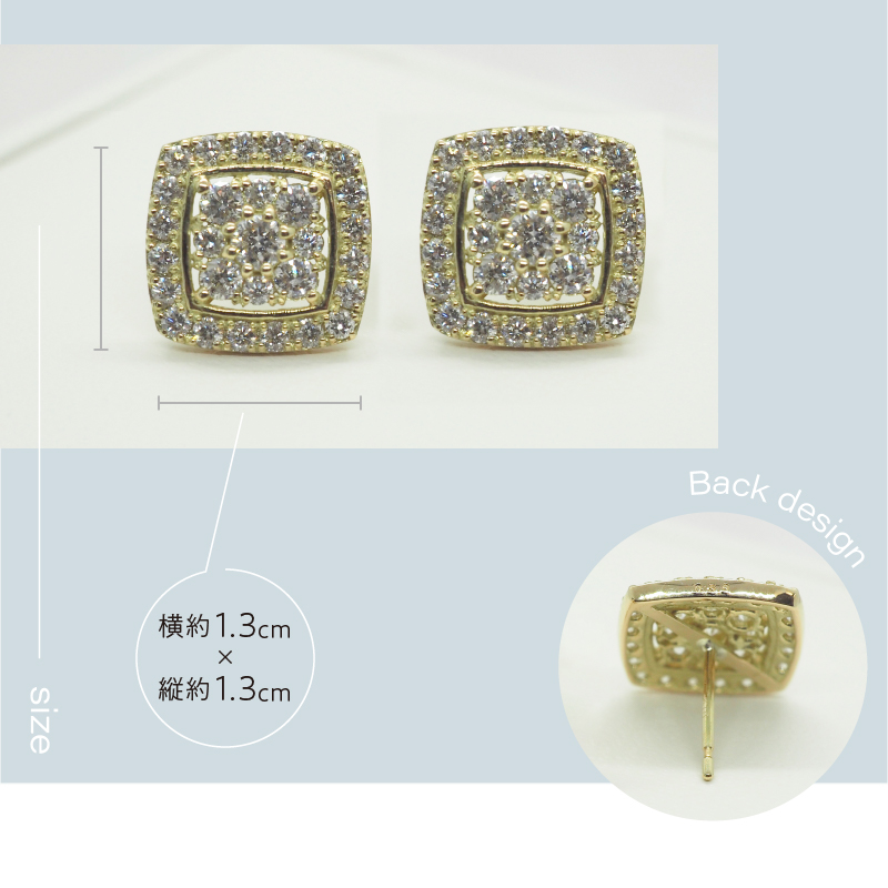 〈 甲府ジュエリー 〉[MADE IN KOFU]K18 ダイヤパヴェスクエアピアス TI-665