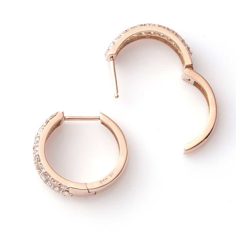 〈 甲府ジュエリー 〉[MADE IN KOFU] K18PG ダイヤパヴェフープピアス 1.0ct TI-1108