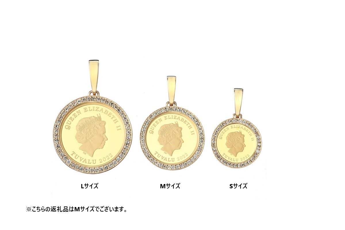 〈 甲府ジュエリー 〉[MADE IN KOFU] 24金 純金 ホースコイン ダイヤ枠 ペンダントトップ Mサイズ 1/10oz TI-1214