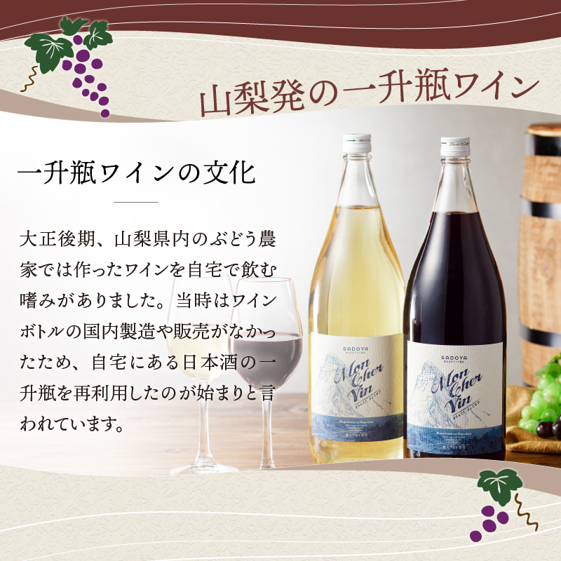 山梨名物一升瓶ワインセット【サドヤのモンシェルヴァン（赤・白）】 K0230-B