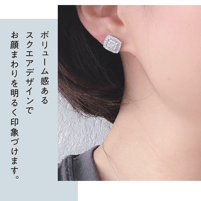 〈 甲府ジュエリー 〉[MADE IN KOFU]PT900 ダイヤパヴェスクエアピアス TI-664