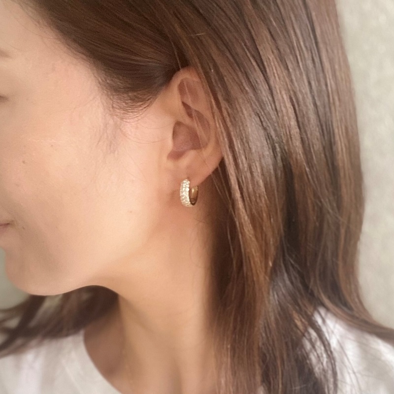 〈 甲府ジュエリー 〉[MADE IN KOFU]K18YG ダイヤパヴェフープピアス 1.0ct TI-1084