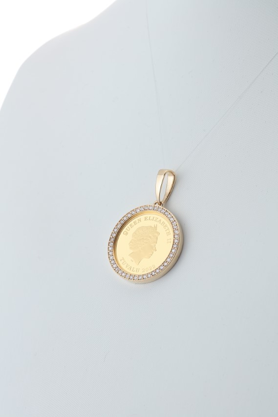 〈 甲府ジュエリー 〉[MADE IN KOFU] 24金 純金 ホースコイン ダイヤ枠 ペンダントトップ Lサイズ 1/5oz TI-1215