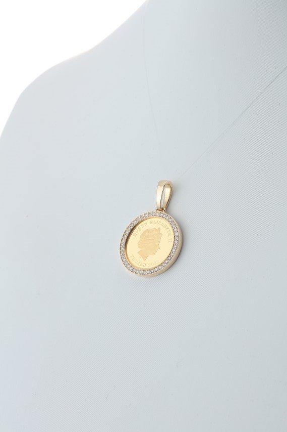 〈 甲府ジュエリー 〉[MADE IN KOFU] 24金 純金 ホースコイン ダイヤ枠 ペンダントトップ Mサイズ 1/10oz TI-1214