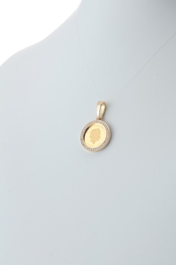 〈 甲府ジュエリー 〉[MADE IN KOFU] 24金 純金 ホースコイン ダイヤ枠 ペンダントトップ Sサイズ 1/25oz TI-1199