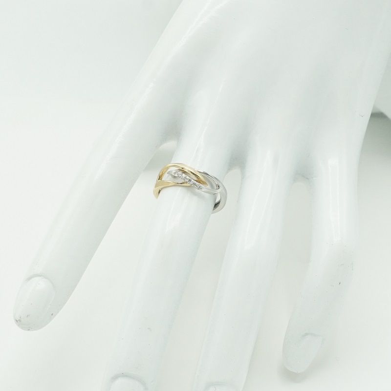 〈 甲府ジュエリー 〉K18YG&Pt900コンビ　サイズアジャストリング　天然ダイヤモンド　菱型　R17279C