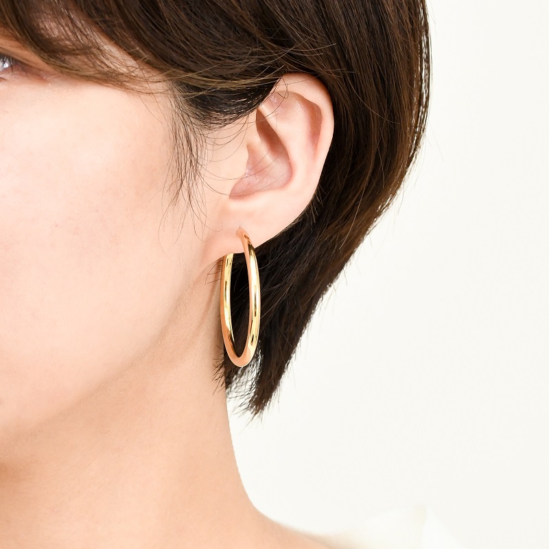 ＜ 甲府ジュエリー ＞K18 イエローゴールド シンプル フープ ピアス 大人 おしゃれ 幅3mm 直径40mm BPE-K3040