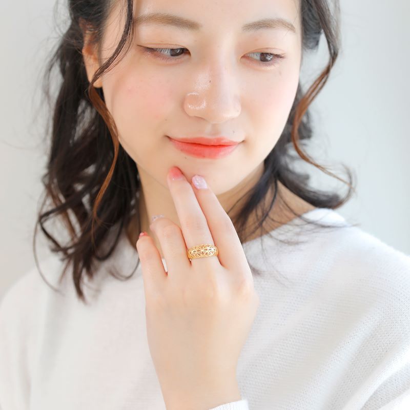 〈 甲府ジュエリー 〉K18　フラワー 透かし模様 リング　27252