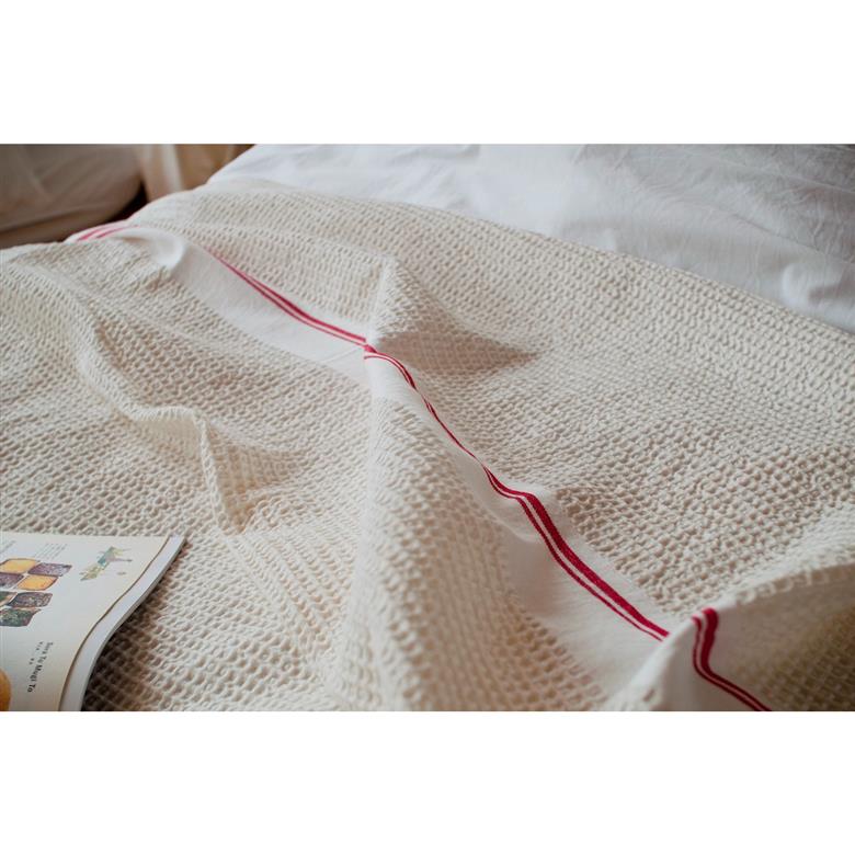ラムワッフルブランケット（アイボリーxレッド）テンジンファクトリー製