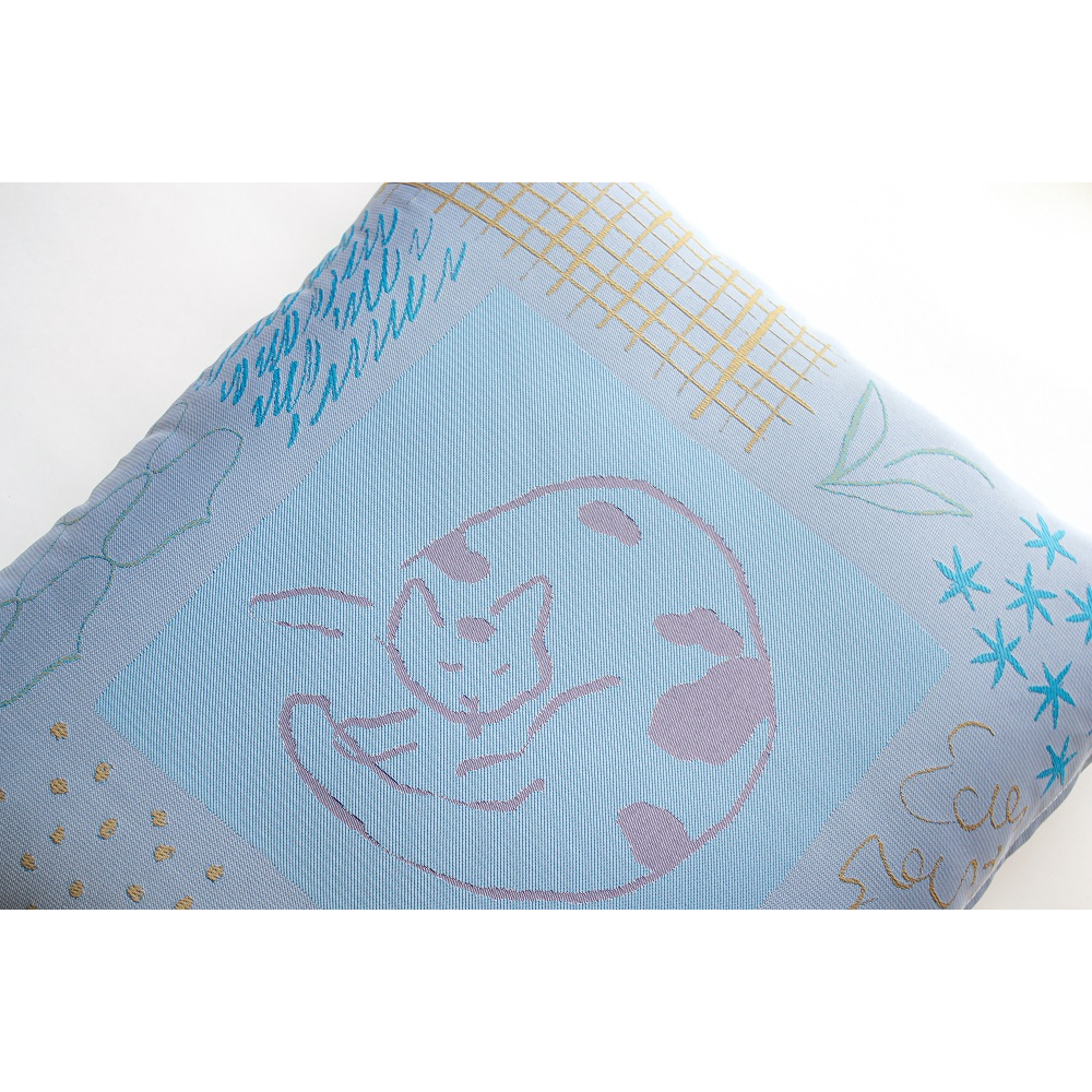 ギュッとしてホッとする小さなザブトン　ひるねのねこシリーズ　まる丸ねこ（ブルー）