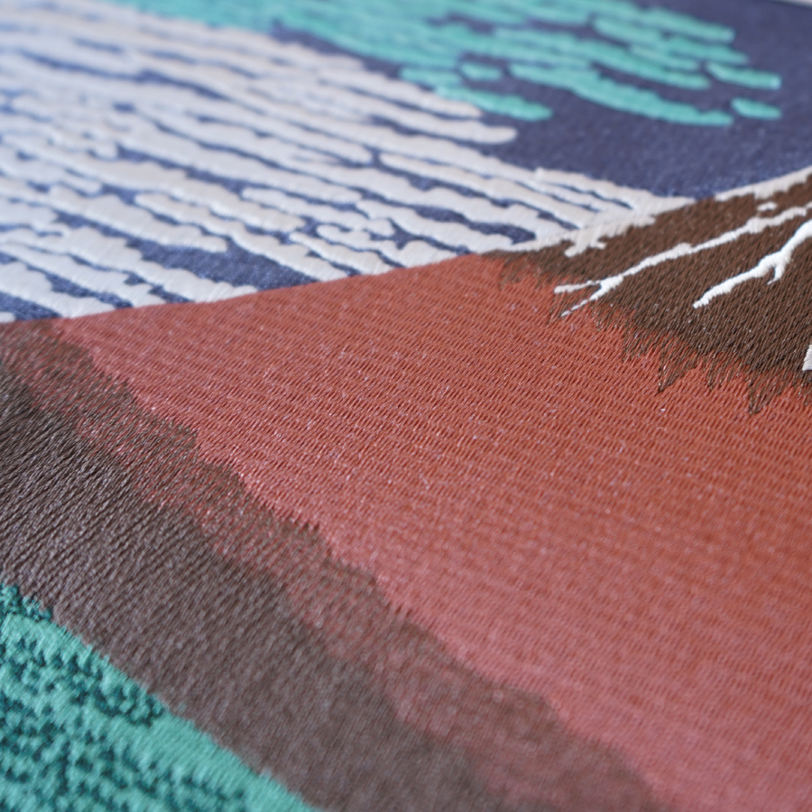 富士の刺繍絵2 葛飾北斎の凱風快晴(赤富士)