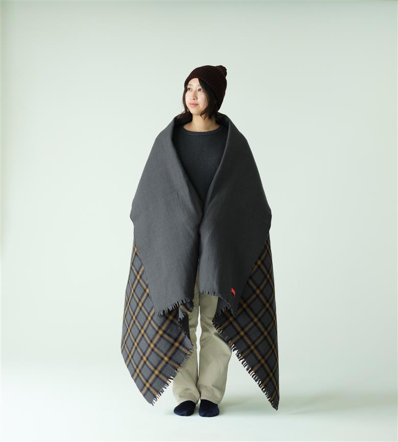 光吸収発熱ウール「ウォームファーム　大判ブランケット」グレーチェック