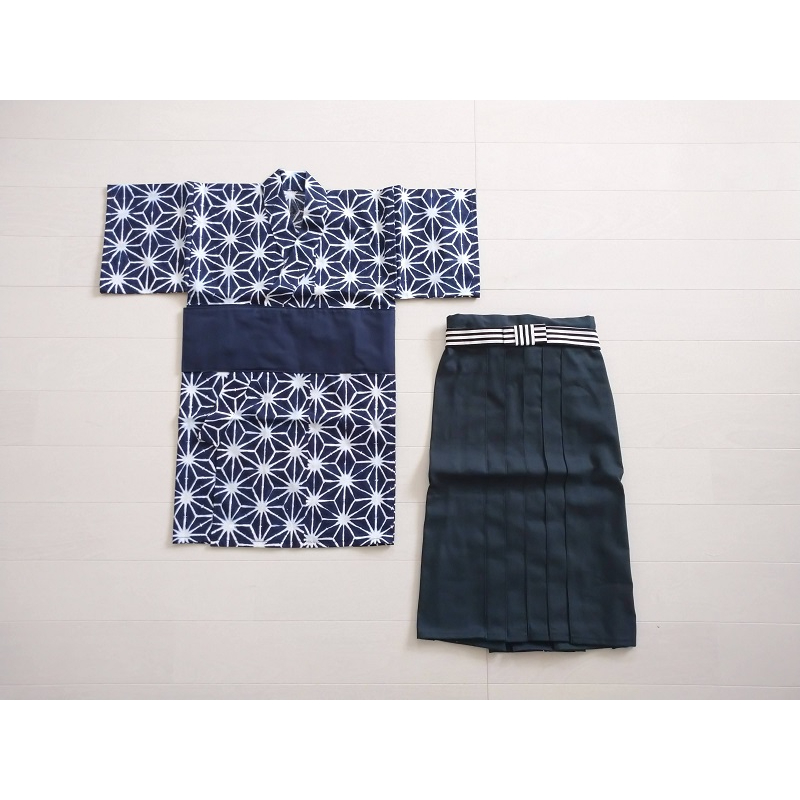 ファースト着物と袴のセット 男の子用（麻の葉文様/紺）