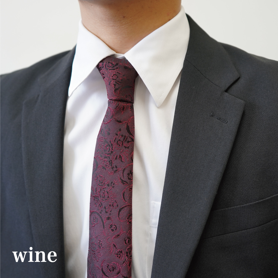 【Hadashin】トップ糸ネクタイ無地調 (ワイン)
