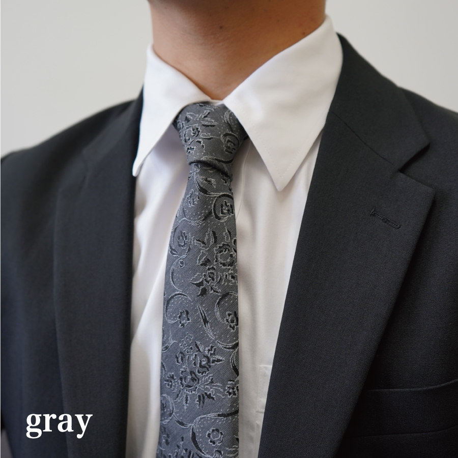 【Hadashin】トップ糸ネクタイ無地調 (グレー)