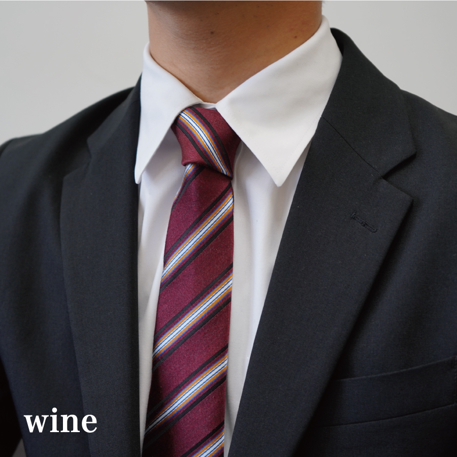 【Hadashin】トップ糸ネクタイストライプ (ワイン)