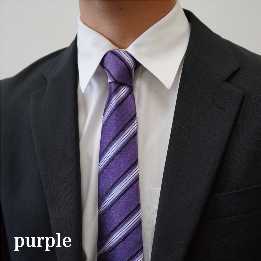 【Hadashin】トップ糸ネクタイストライプ (パープル)