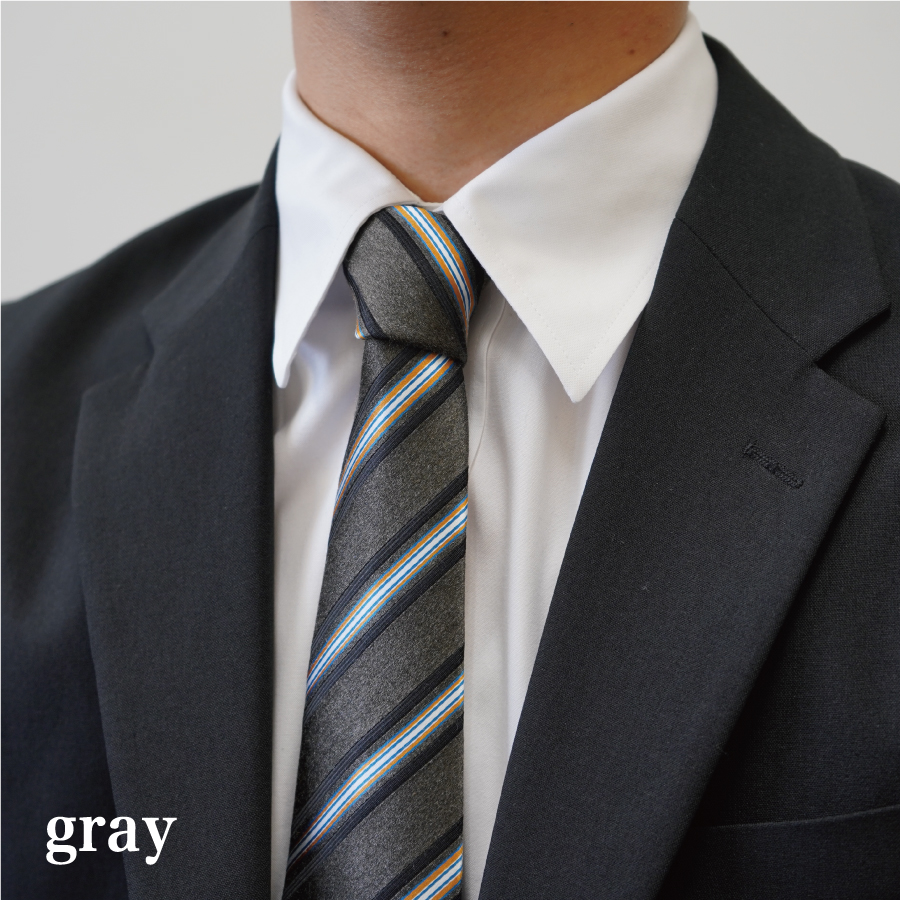 【Hadashin】トップ糸ネクタイストライプ (グレー)