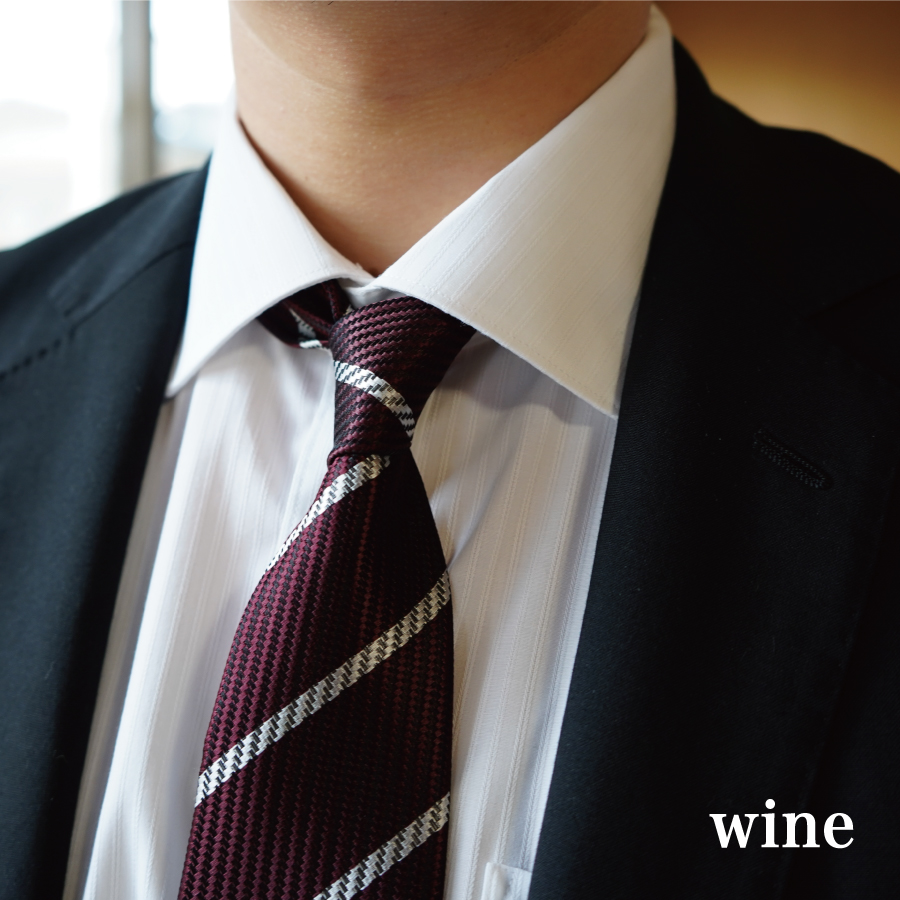 【Hadashin】シルクネクタイ（ワイン）【401　ホワイトストライプ】