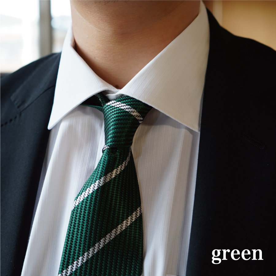 【Hadashin】シルクネクタイ（グリーン）【401　ホワイトストライプ】