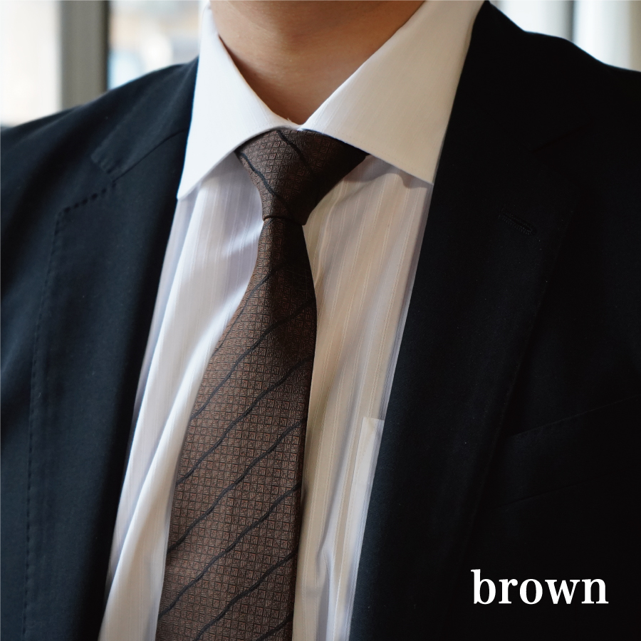 【Hadashin】シルクネクタイ（ブラウン）【402　ブラックストライプ】
