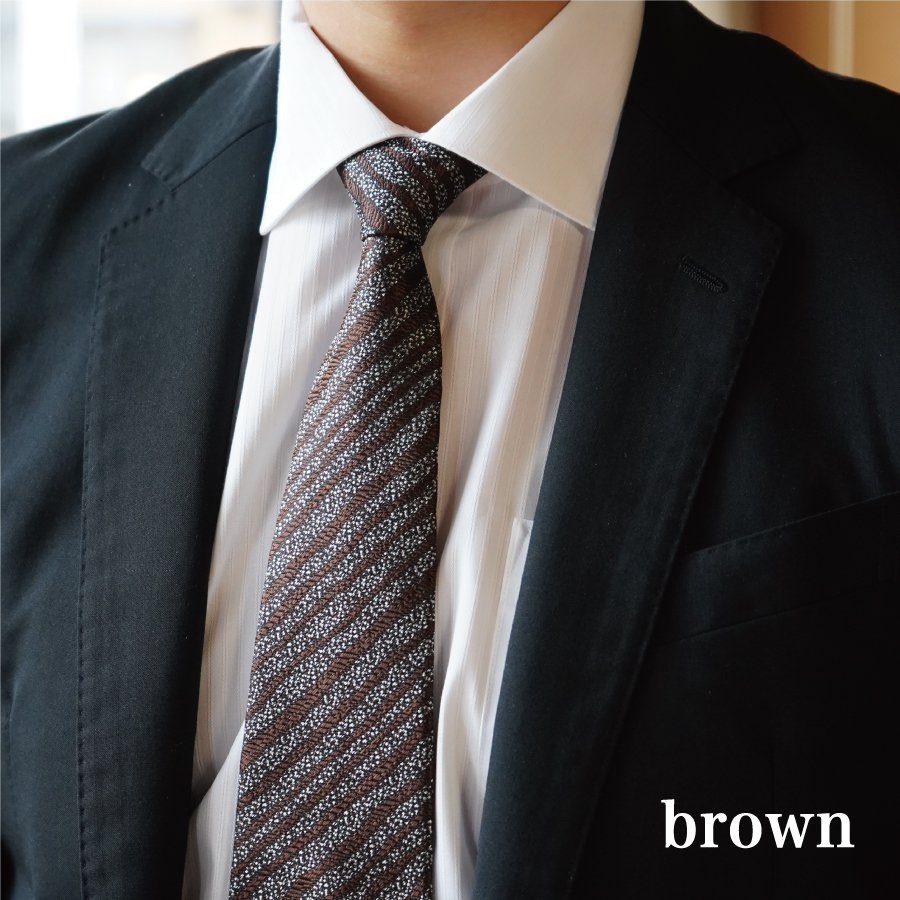 【Hadashin】シルクネクタイ（ブラウン）【403　ストライプ(変則)】