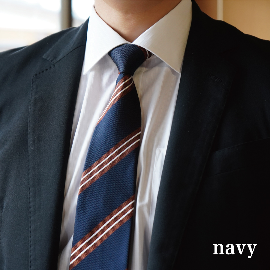 【Hadashin】シルクネクタイ（ネイビー）【404　ストライプ】