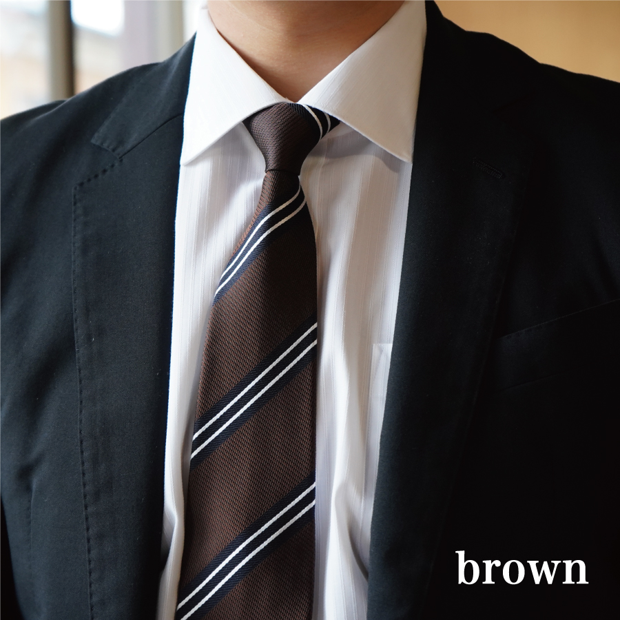 【Hadashin】シルクネクタイ（ブラウン）【404　ストライプ】