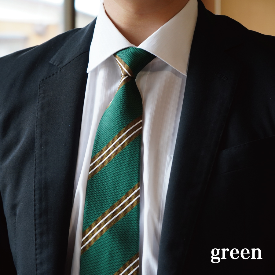 【Hadashin】シルクネクタイ（グリーン）【404　ストライプ】
