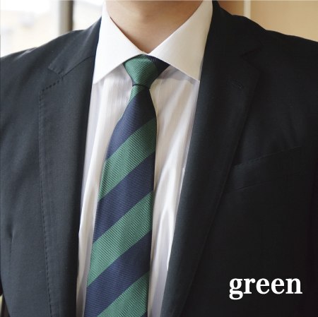 【Hadashin】シルクネクタイ（グリーン）【405　2段縞】