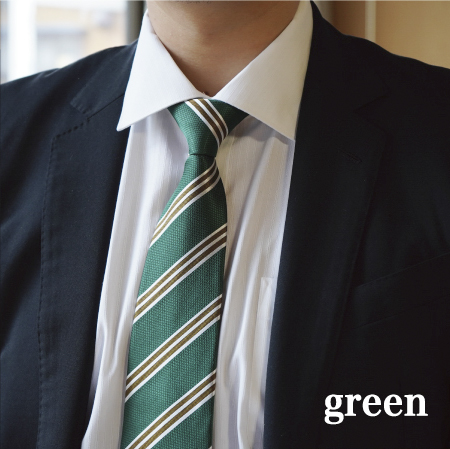 【Hadashin】シルクネクタイ（グリーン）【406　ストライプ】