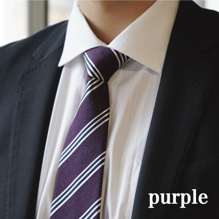 【Hadashin】シルクネクタイ（パープル）【406　ストライプ】