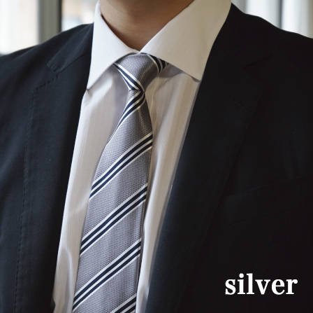 【Hadashin】シルクネクタイ（シルバー）【406　ストライプ】