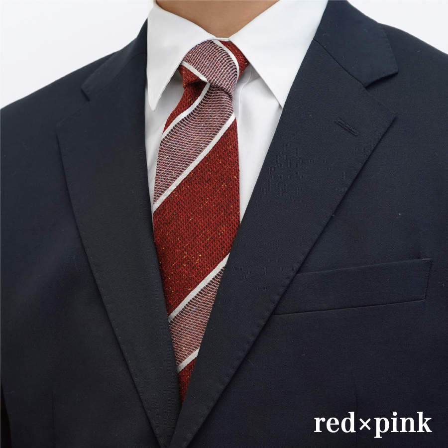 【Hadashin】メランジネクタイ (レッド/ピンク)