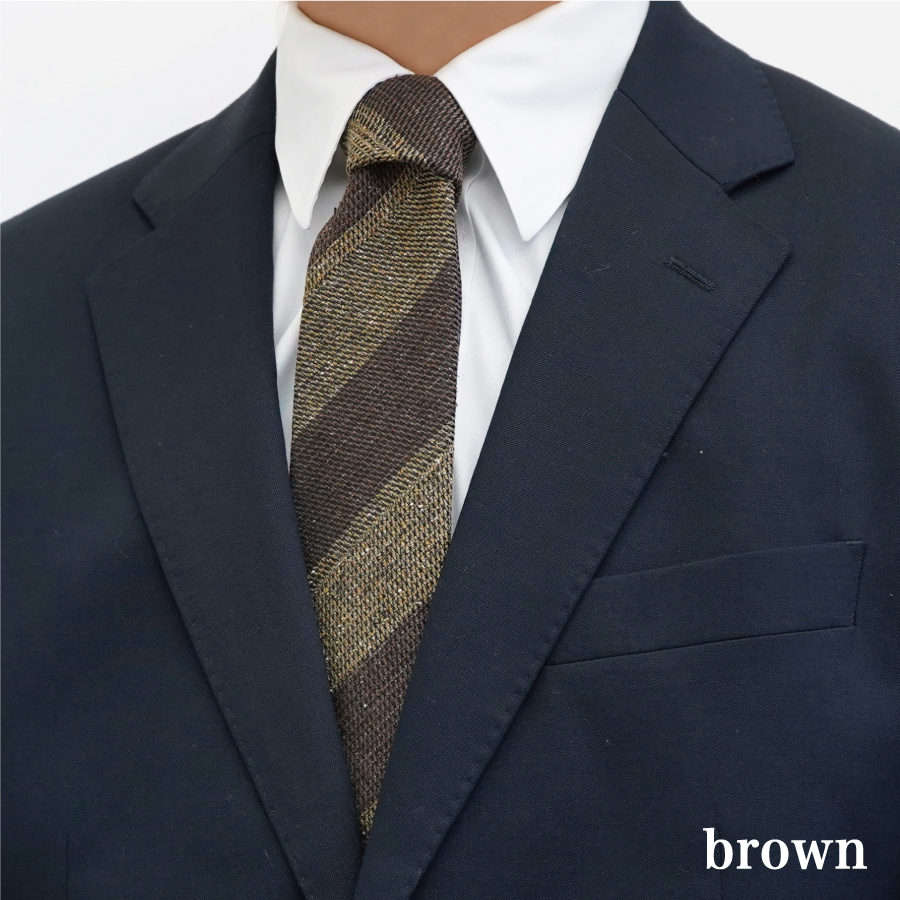 【Hadashin】メランジネクタイ 2段ストライプ柄 (ブラウン)